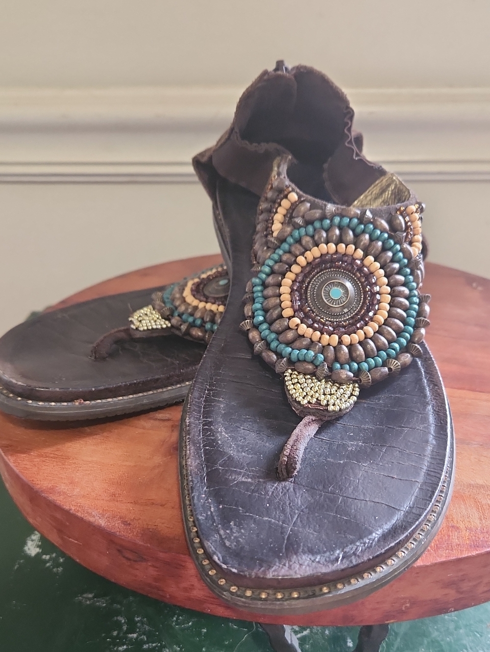 Alegria Beaded Leather Thong Sandals